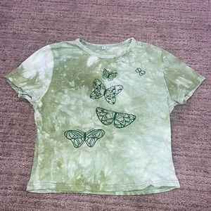Tie-Dye Green Sparkly Butterfly Cropped Tee